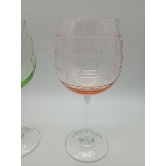 Mikasa Cheers Etched Wine Glasses Set Of 2 Pink Green 8.5" Balloon Red - Picture 3 of 6